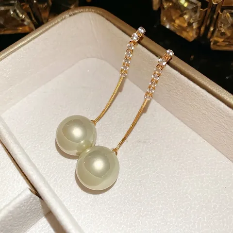 Orecchini Lunghi Con Künstliche Perle E Perno In Argento 925 Nappa Di Strass Stile Francese Gioielli Di Lusso Da Donna