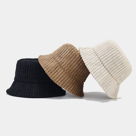 Sombrero De Pescador De Pana Retro Color Sólido Rayas Grueso Cálido Para Mujeres Hombres Informal Exterior Invierno