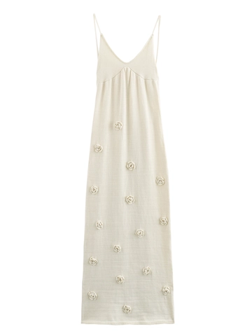 Vrouwen Sexy Rugloos Vetering 3D Bloemen Gebreide Cami-jurk Zomer Mouwloos V-hals Gebreide Maxi-jurken Voor Vakantie Feest Outfits