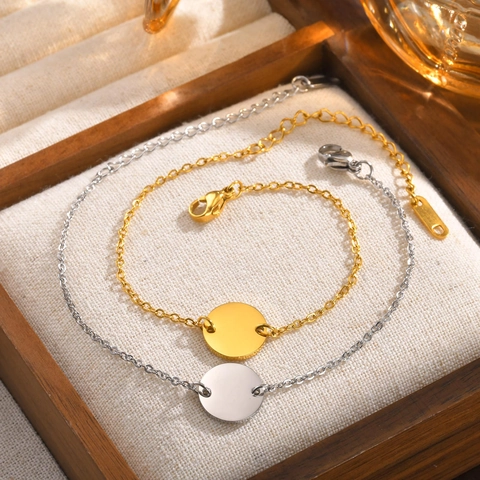 Minimalist Stainless Steel Blank Round Plate Bracelet For Women Gold Silver Rose Gold DIY Engravable Fashion Jewelry Adjustable