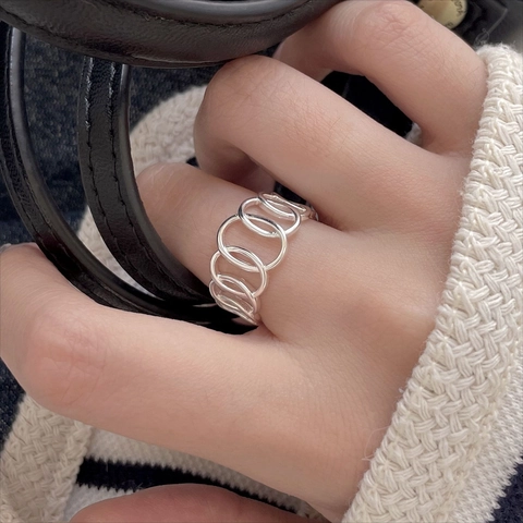 Anello In Argento Sterling 925 Geometrico Cavo Con Maglie Ovali Regolabile Aperto Gioielli Minimalisti