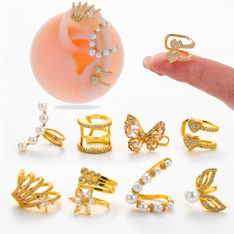 Trendy Zirconia Butterfly Ear Clips For Women Non Pierced Copper Inlaid Artificial Pearl Cartilage Ear Cuff Fashion Jewelry