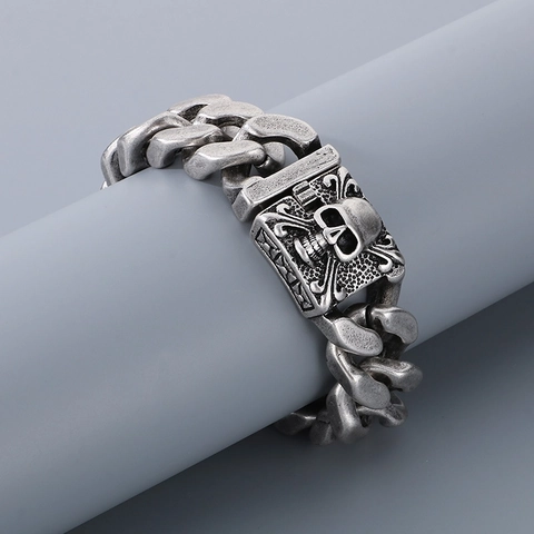 Panzerkette Armband 316L Edelstahl Totenkopf Verschluss Gothic Punk Hip Hop Heavy Metal Schmuck Für Männer