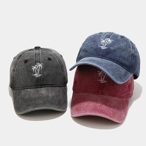Wasched Cotton Baseball Cap Kokosnuss Baum Stickerei Vintage Distressed Curved Brim Sonnenhut Für Herren Damen