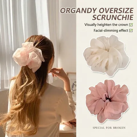 Sheer Organza Scrunchies Elegant Oversized Solid Color Hair Ties Voluminous Elastic Hairbands For Women Girls