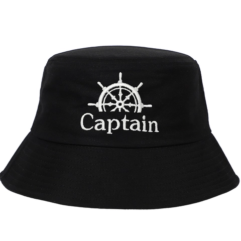 Embroidered Cotton Bucket Hat Nautical Captain First Mate Anchor Helm Sun Protection Casual Fisherman Hat