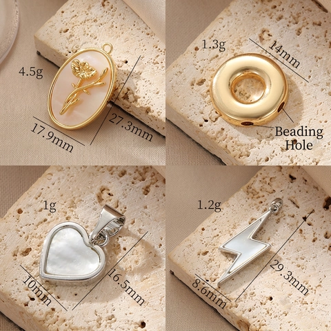 Retro Flower Heart Lightning Pendant Copper 14K Gold Plated Mother Of Artificial Pearl Shell DIY Jewelry Making Charm For Women