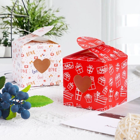 Valentine Day Gift Box Cardboard Heart Window Candy Packaging For Wedding Engagement Party Celebration Decorative Patterned