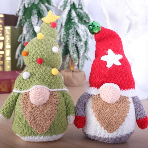 Weihnachtsgnom Ornamente Gestrickte Nordische Rudolf Puppe Mit Stern Und Glocke Handgemachte Plüschfiguren Dekoration