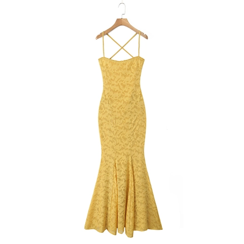 Sexy Spitzen Maxikleid Mit Meerjungfrau Saum Spaghettiträger Rückenfrei Kreuzbandage Elegantes Langes Kleid Für Damen
