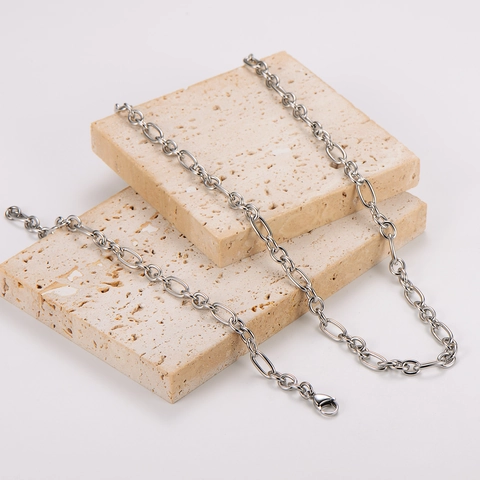 Collier Et Bracelet En Acier Inoxydable 304 Hip Hop Chaîne À Maillons Ovales Bijoux Punk Minimalistes Pour Hommes Et Femmes
