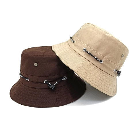 Unisex Bucket Hat Polyester Cotton Canvas Solid Color Outdoor Sun Protection Breathable Adjustable Drawcord Sporty Casual