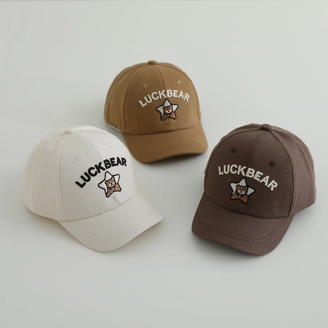 Kids Baseball Cap Cotton Embroidery Cartoon Bear Star Adjustable Curved Brim Sun Hat For Toddler Boys Girls
