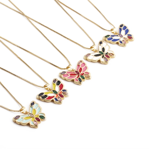 Collana Con Ciondolo A Farfalla Rame Smalto Zircone Colorato Catena A Scatola Gioielli Moda Dolce Per Donne Ragazze Novità