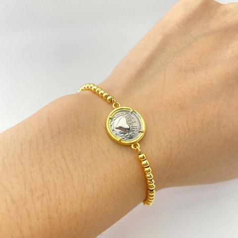 Religious Copper Beads Bracelet For Women Adjustable Sliding Buckle Two Color Saint Benedict Medal Heart Pendant Jewelry
