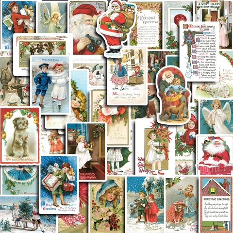 Retro Christmas Stickers Victorian Style Santa Claus Angel Illustrations For DIY Journaling Scrapbooking Paper Decor