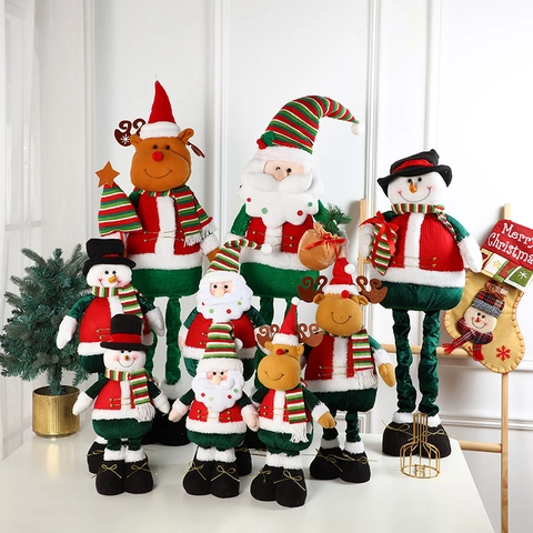 Christmas Telescopic Plush Dolls Santa Snowman Reindeer Long Leg Ornament Home Party Festive Decoration Soft Fabric