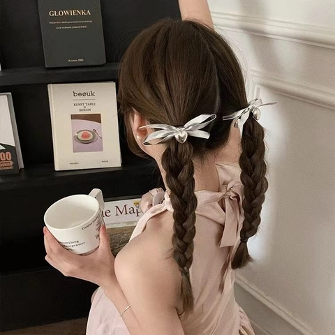 Metallic Schleife Haargummi Mit Herzanhänger Hochelastisch Pferdeschwanzhalter Für Damen Mädchen Eleganter Haarschmuck
