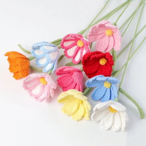 Handgemaakte Gehaakte Cosmos Bloem Gebreid Garen Kunstmatig Boeket Voor Woondecoratie Valentijnsdag Kerstcadeau