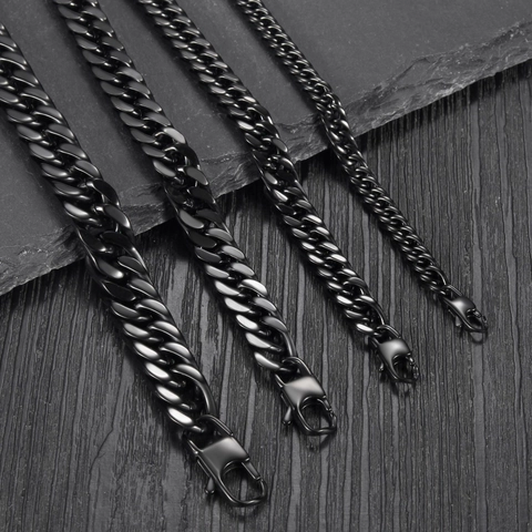 Bracciale A Catena Cubana Sfaccettato Lucido In Acciaio Inossidabile Uomo Gioielli Hip Hop Punk Streetwear Nero