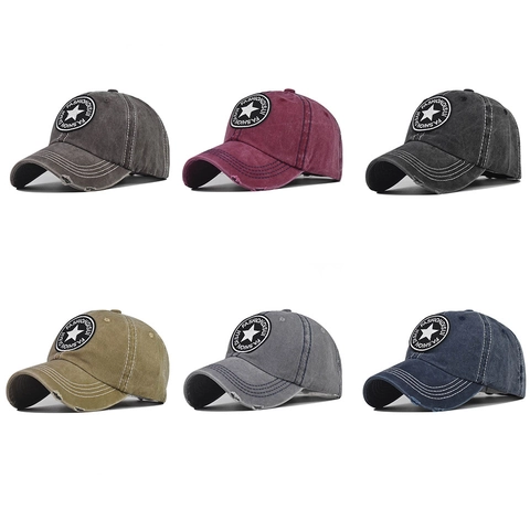 Cappello Da Baseball In Cotone Lavato Ricamo Stella Pentagramma Effetto Invecchiato Retro Cappello Da Sole Regolabile