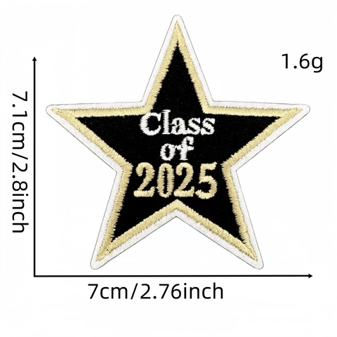 2025 Graduation Season Embroidery Patches Black Gold Embroidered Iron On Applique Graduation Gown Cap Decor Badges
