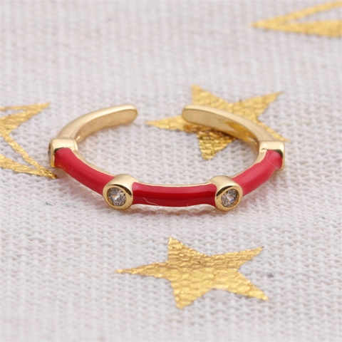 Bague Ouverte En Émail Coloré Cuivre Plaqué Or Avec Zircon Bijoux De Mode Ajustables Pour Femmes