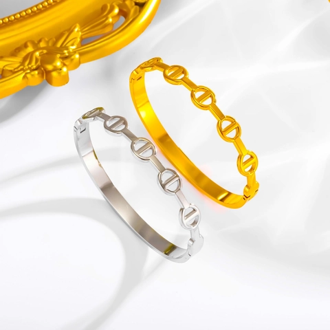 Hollow Pig Nose Bangle Stainless Steel Gold Plated Link Chain Bracelet Minimalist Geometric Jewelry For Women