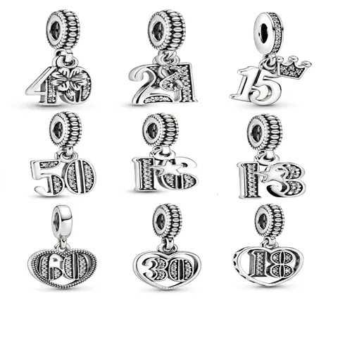 Nummer Charms Anhänger Kupfernickel Versilbert Mit Zirkonia Für DIY Armband Schmuck Jubiläum Geburtstag