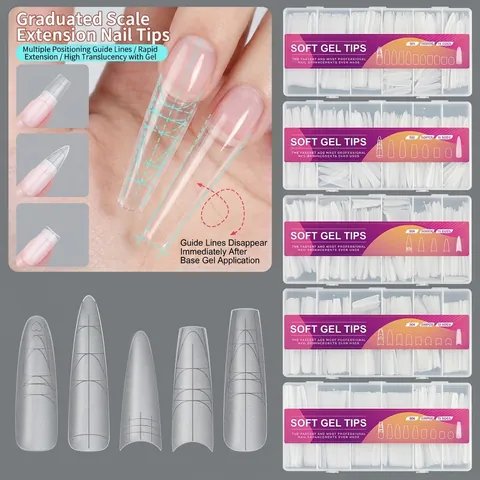 Punte Unghie Soft Gel Ultrasottili Senza Traccia Opache Con Linee Scala Estensione Rapida Copertura Totale DIY