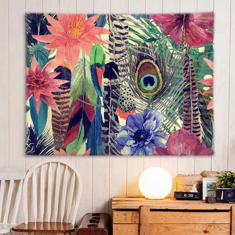 Arazzo Da Parete Boemo Tessuto Poliestere Motivo Floreale Tropicale Piume Di Pavone Decorazione Sfondo Per Soggiorno Camera