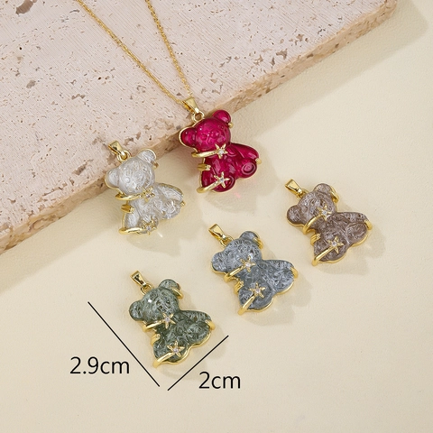 Collana Con Ciondolo A Orsetto Rame Placcato Oro 18K Resina Colorata Stella Zircone Versatile Moda Per Donna