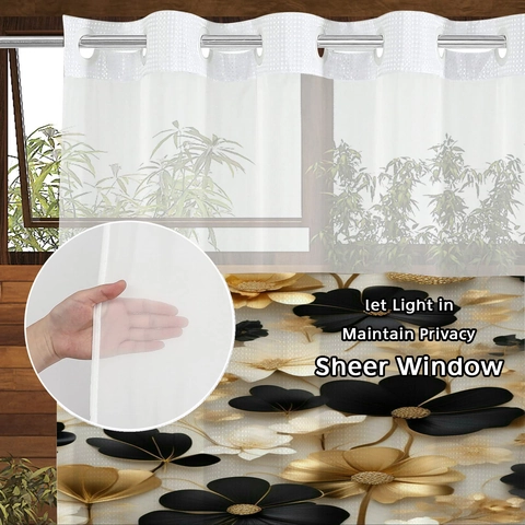 Tenda Da Doccia Impermeabile Poliestere Tessuto Waffle Con Fodera Rimovibile Design Senza Ganci Motivo Floreale Tappetino Bagno