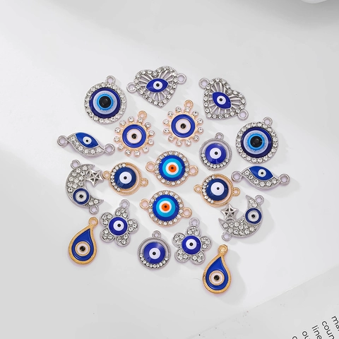 Evil Eye Charms Alloy Enamel Rhinestone Inlaid Jewelry Making DIY Craft Pendants For Necklace Earring Bracelet Boho Style