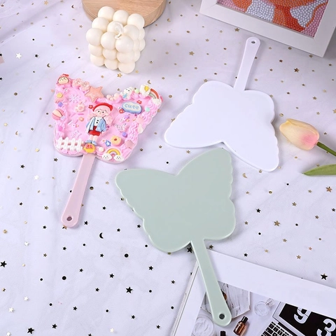 Butterfly Shaped Handheld Makeup Mirror Portable Plastic Cosmetic Vanity Mirror DIY Base Macaron Candy Colors Beauty Tools