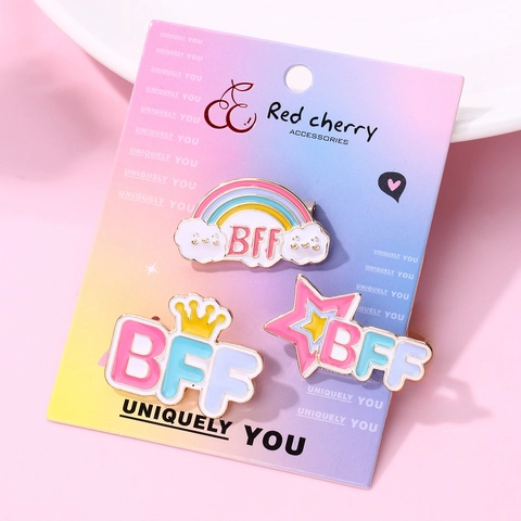 BFF Enamel Brooch Pin Rainbow Cloud Crown Star Alloy Drip Oil Cartoon Cute Badge Jewelry Gift For Best Friends Girls