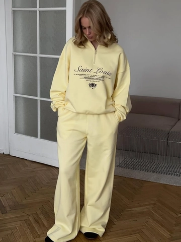 Felpa Con Mezza Zip E Pantaloni A Gamba Larga Da Donna Cotone Felpa E Pantaloni Sportivi Ricamati Casual