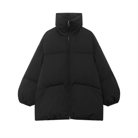 Chaqueta Acolchada Oversize para Mujer Cuello Alto Cálido Poliéster Acolchado Abrigo Streetwear Color Sólido Invierno