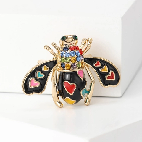 Creativa Spilla Ape in Lega Smaltata Con Strass Colorati Motivo a Cuore Spilla Insetto per Donna Accessori Abbigliamento Cappotto
