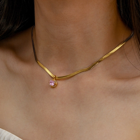Collana con Ciondolo in Acciaio Inossidabile Vintage Zirconia per Donna Elegante Catena a Serpente Placcata Oro Gioielli Tondi