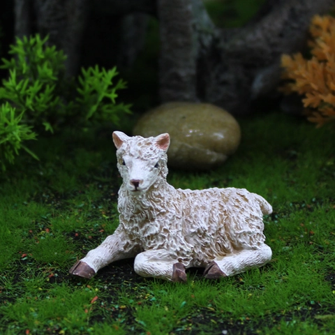 Miniature Sheep Figurine Resin Simulation Lamb Statue For Fairy Garden Micro Landscape Succulent Potting Desktop Decor