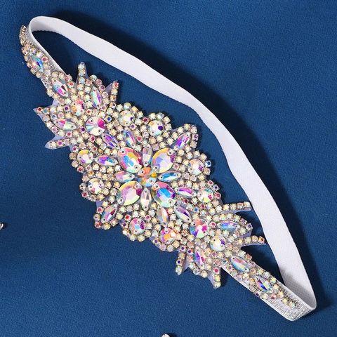 Luxe Strass Bruids Hoofdband Glinsterende Legering Bloem Blad Haarband Elastische Bruiloft Feest Hoofdtooi Voor Vrouwen