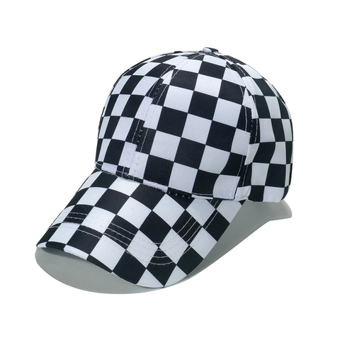 Checkerboard Pattern Baseball Cap Polyester Adjustable Curved Brim Outdoor Sports Casual Sun Protection Hat