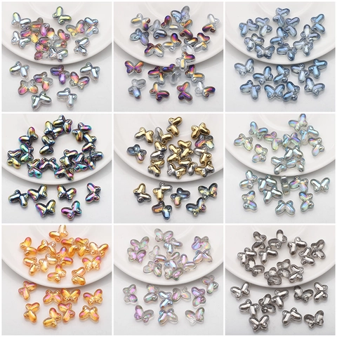 Butterfly Beads Iridescent Glass Crystal Aurora Finish Loose Drilled Spacer For DIY Necklace Bracelet Jewelry Making