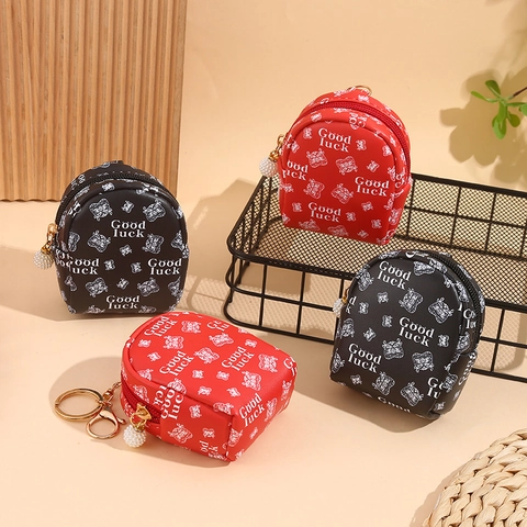 Mini Zaino Portamonete In Pelle PU Portachiavi Custodia Per Auricolari Stampa Animali Cartoni Animati Con Ciondolo A Perla Artificial