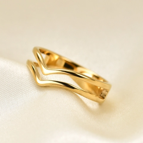 Minimalist Double Layer V Shape Ring 304 Stainless Steel Hollow Geometric Polished Jewelry For Women Men