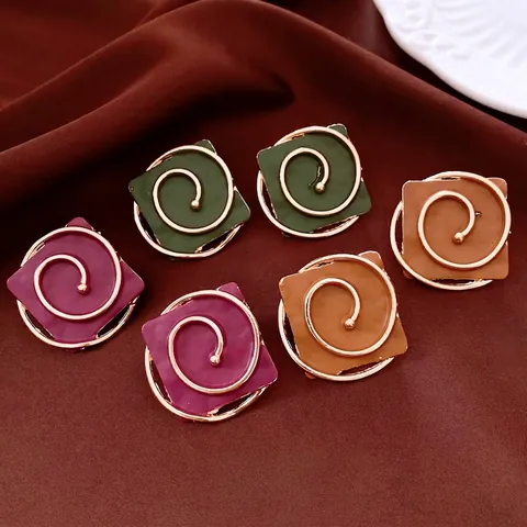 Pendientes De Botón De Aleación Geométrica Cuadrada Vintage Con Patrón Espiral Para Mujer 925 Sterling Silver Earring Post