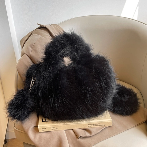 Bolso De Mano De Felpa De Piel Sintética Para Mujer Y2K Redondo Suave Peludo Bolso Cruzado Colores De Moda Invierno