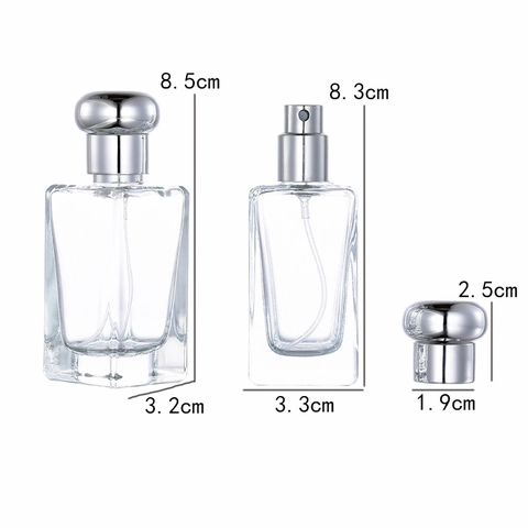 Refillable Perfume Spray Bottle Empty Glass Portable Travel Silver Mushroom Lid Fine Mist Square Cosmetic Container