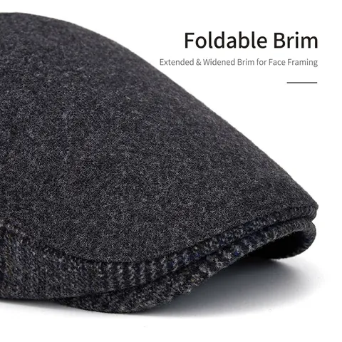 Herren Retro Schiebermütze Wollmischung Warm Winter Ballonmütze Plüschfutter Britischer Stil Verstellbare Schirmmütze Karo